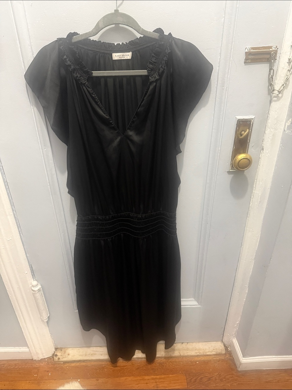 Ramy Brook Black V-Neck Flutter Sleeve Midi Dress